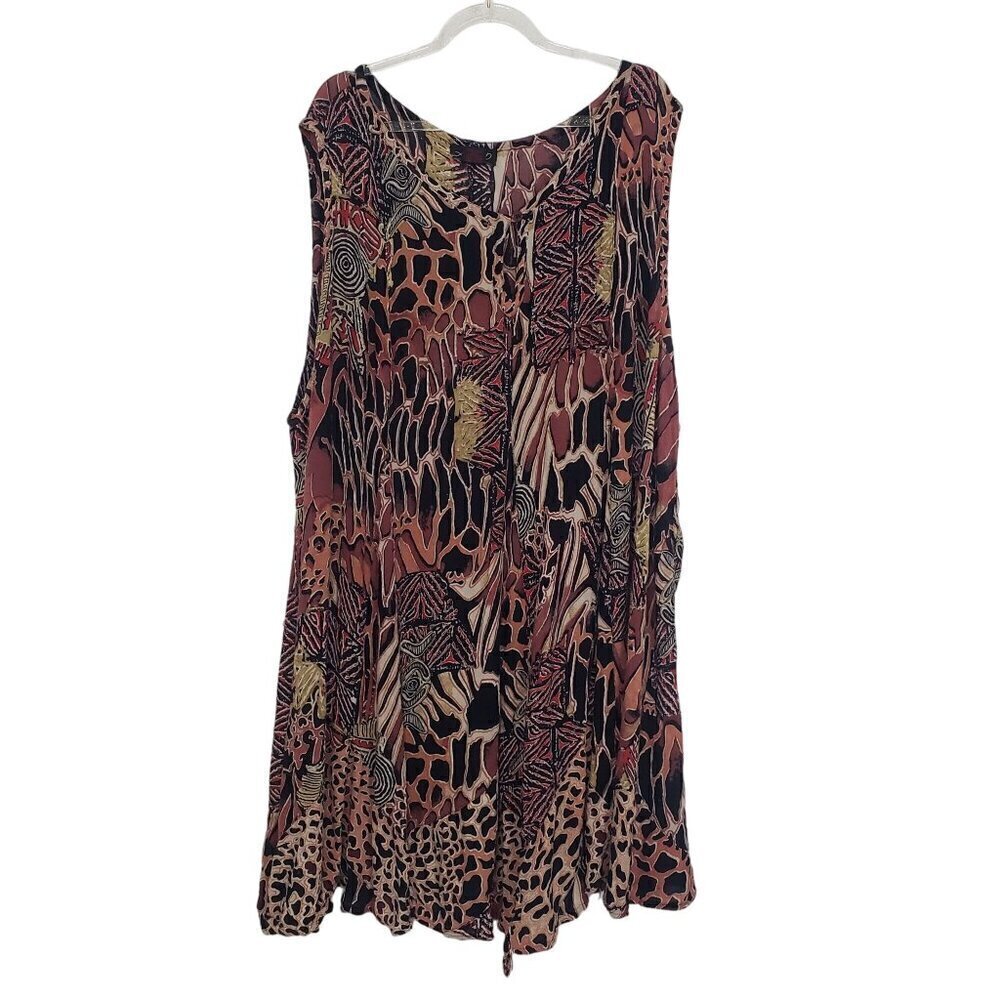 Lola P Animal Print Dress Oversized Rayon Brown Sleeveless Womens Size Large